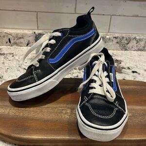 Vans Filmore Black Leather Sneaker with Cobalt Blue Stripe (kids 2)